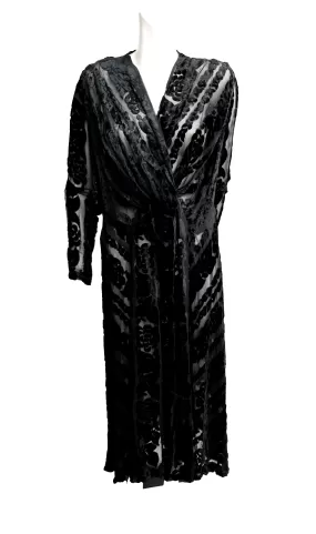 1920s - 1930s Tea Dress in Sheer Black Devore Velvet, UK10-12