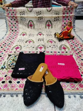 Black and Bright Pink Ensemble 4 Pc With Jutti