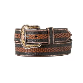 BLACK/BROWN DIAMOND STAMPED BELT