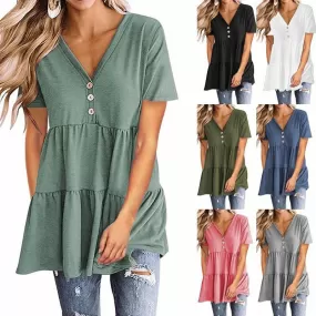 Button Empire Waist Solid Color Women's Top