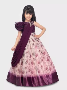 Flower Style Sleeves One Side With Dupatta On Other Side Ethnic Gown Online / Floral Gown For Girls