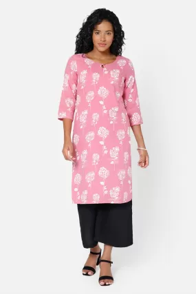 Mythri Women's Casual Kurthi with Round Neck 3/4th Sleeves - Pink - KU34