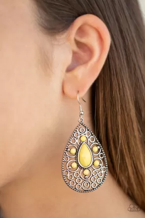 Paparazzi Earring Modern Garden Yellow Floral Silver Teardrop Earring