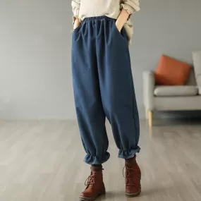 Women Retro Winter Furred Harem Jeans